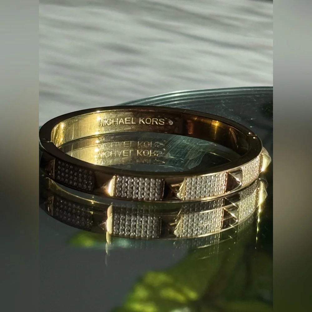 Michael Kors Gold Pavé Pyramid Stud Bangle Bracelet - Picture 3 of 5